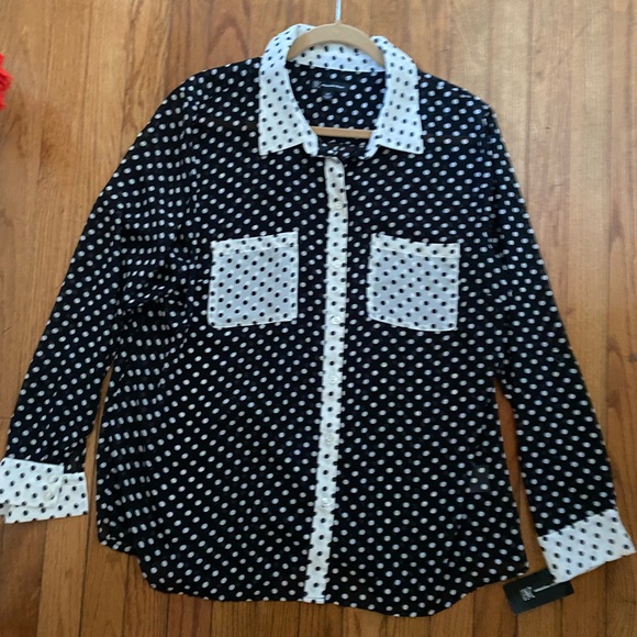 NWT INC Polka Dot Black White Contrast sheer blouse XXL - Picture 12 of 13